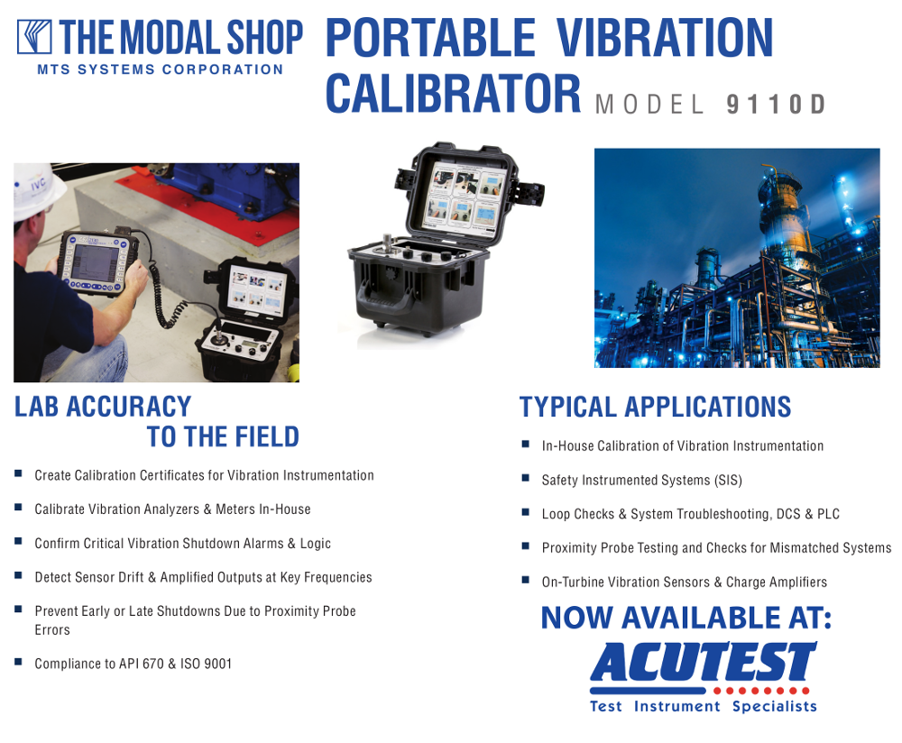 9110D Portable Vibration Calibrator Features and Industry Infographic