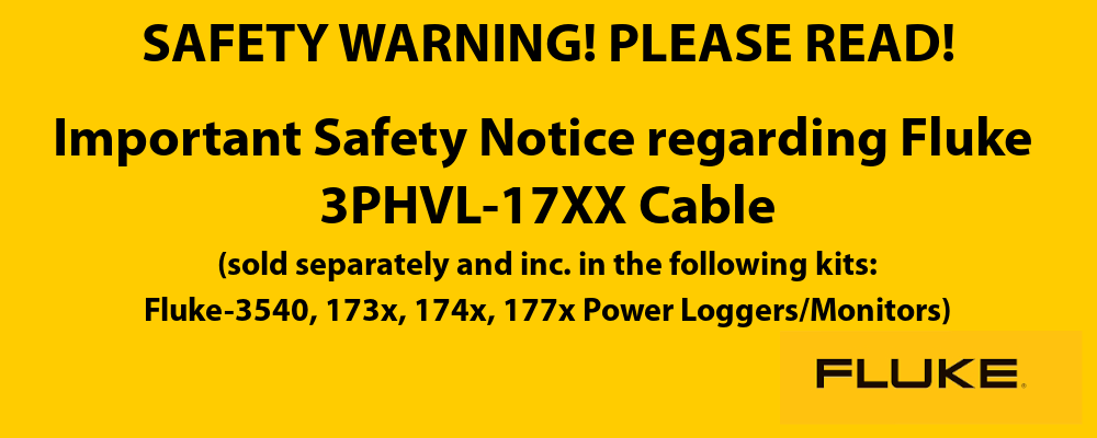 Safety recall banner for the Fluke 3PHVL-17XX cable